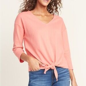Old Navy V-Neck Textured-Knit Tie-Hem Top